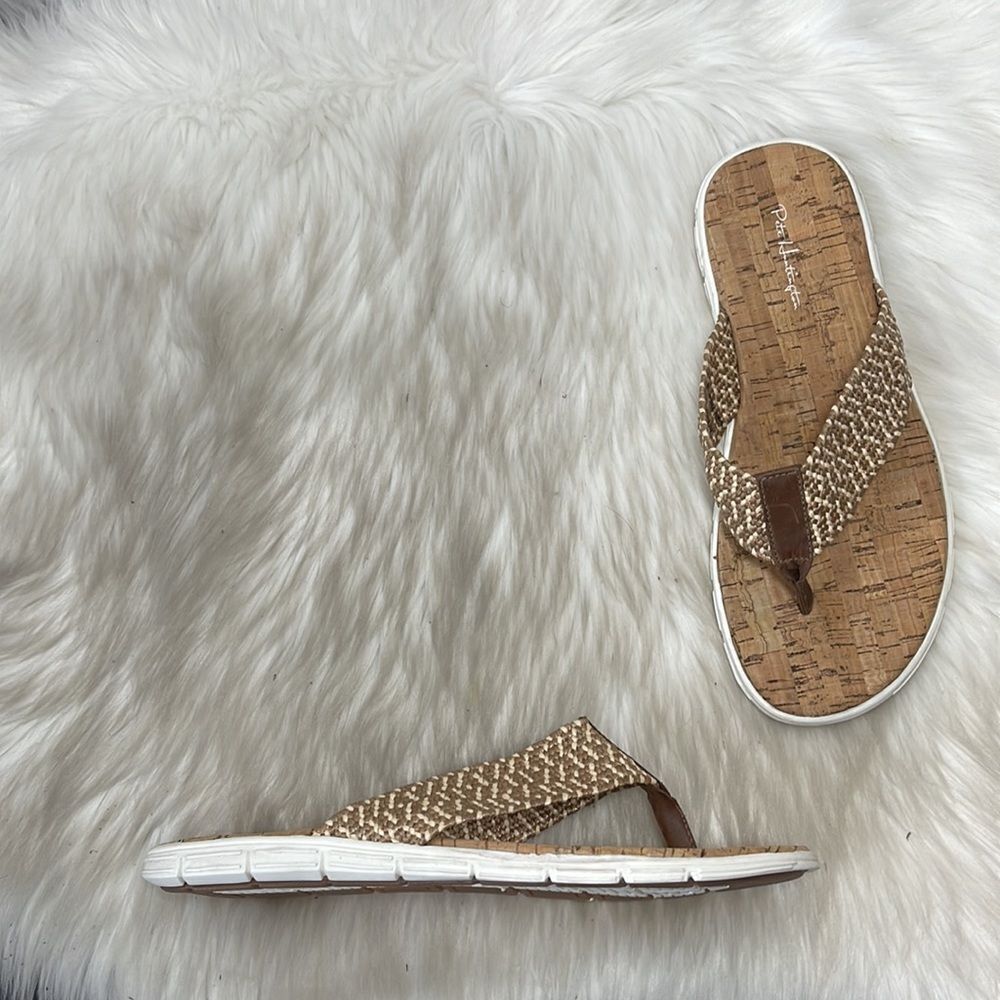 Pete Huntington Artisan Leather/Woven Tan And Brown NWOT‎ Flip Flop Sandals Sz 8